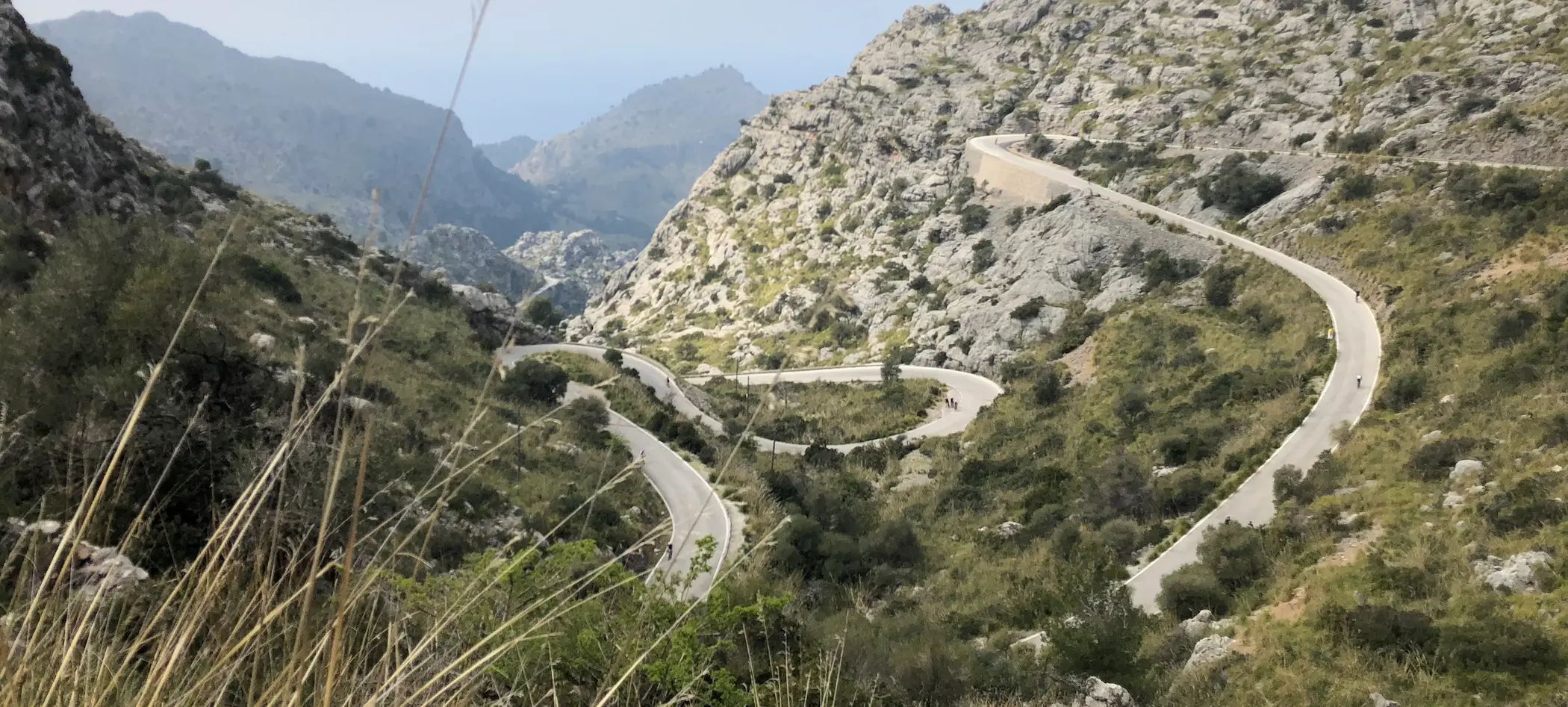 Sa Calobra serpentine bends from above — Day 4 queen stage of the Mallorca 5-day intermediate cycling trip.